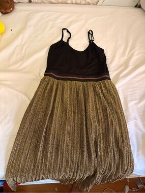 Black & Gold Pleated Party Dress